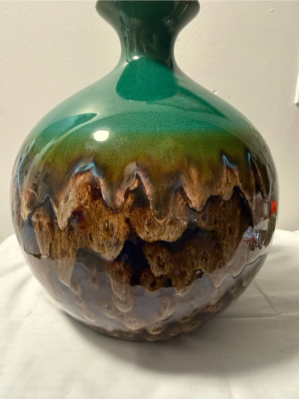 Green and Brown Ceramic Decorative Vase 12”